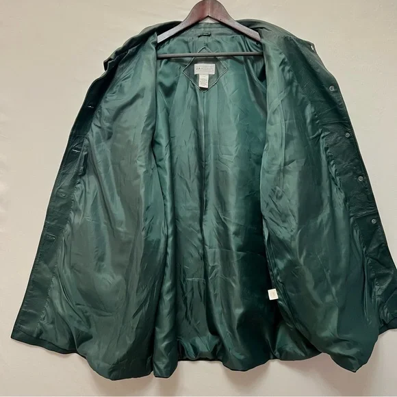 Vintage Via Accenti Dark Green Leather Jacket Button Front Coat Womens Sz 30W - Picture 3 of 11